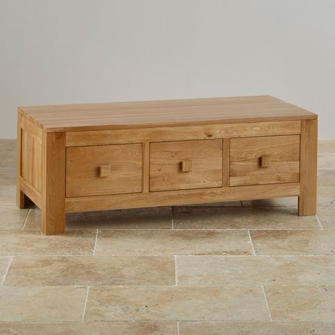 Oakdale 6 Drawer Coffee Table In Natural Solid Oak within Oak Solid Wood Coffee Table, 19.7X19.7X15", Natural Wood